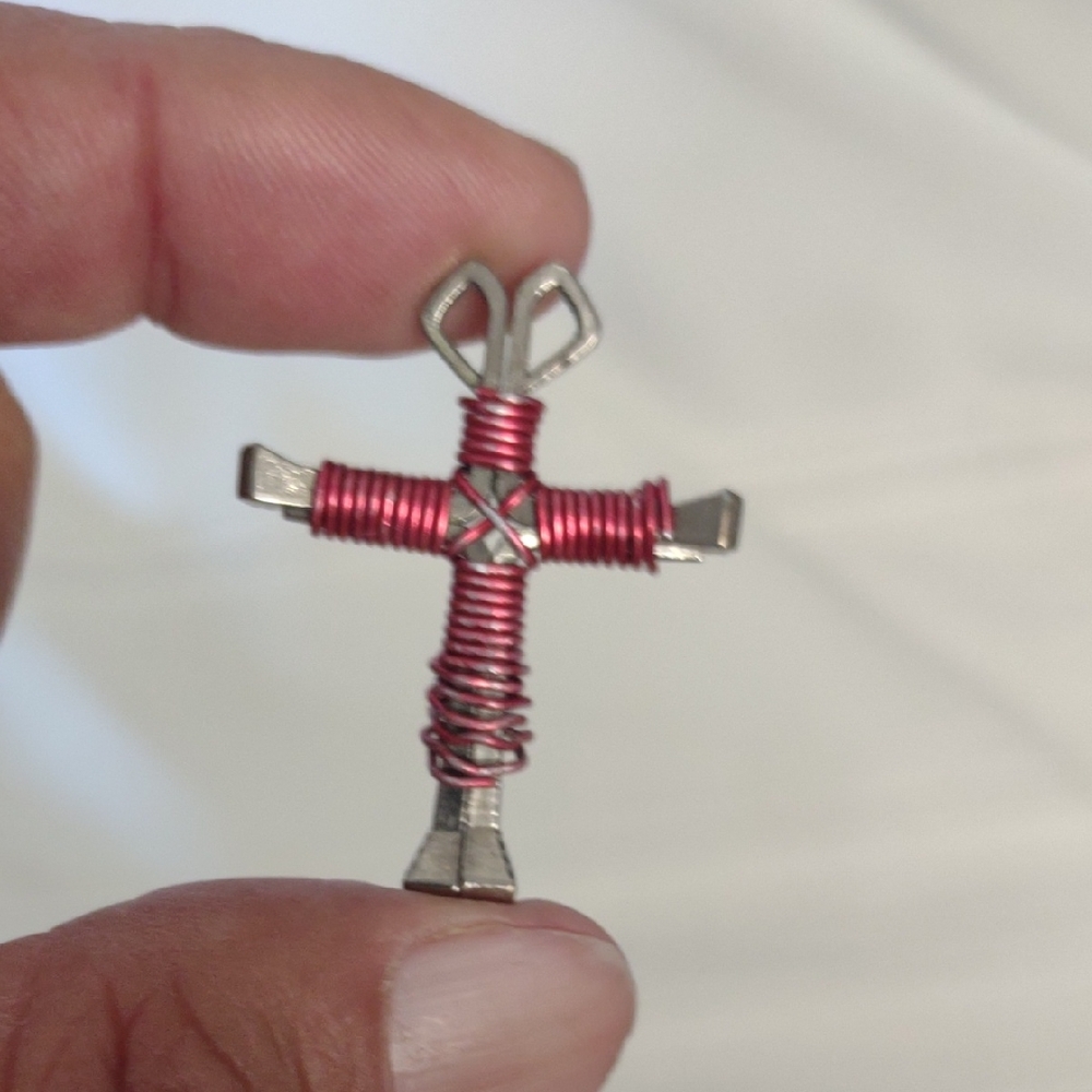 Red Wire Wrapped Cross Pendant